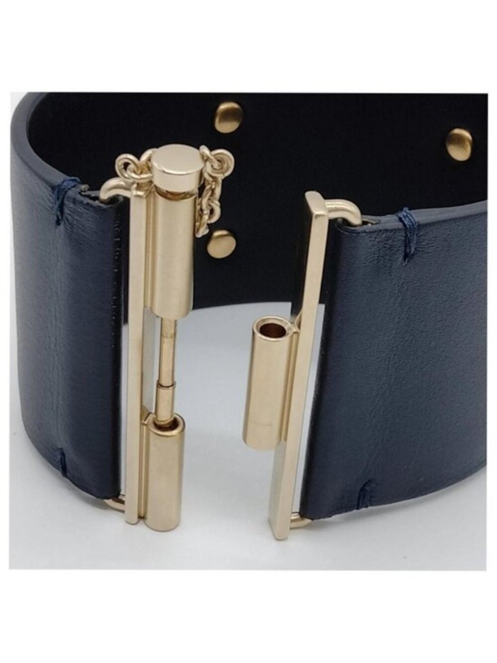 Authentic Chanel Black Leather Gold CC Cuff Bracelet - Picture 5 of 9